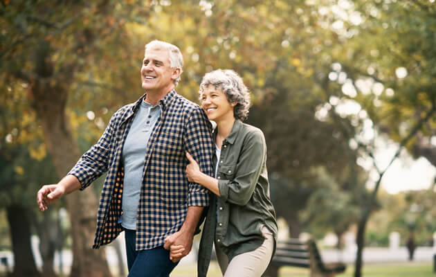 Couple walking outside